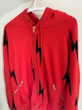 Aviator Nation Red Hoodie with Black Text Trim